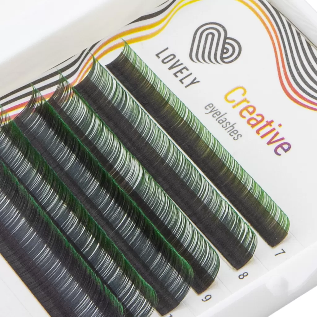 Lovely Ресницы двухтоновые зеленые MINI - 6 линий, MIX