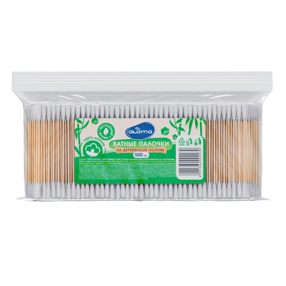 Ватные палочки ALOMA на деревянной основе, 500 шт