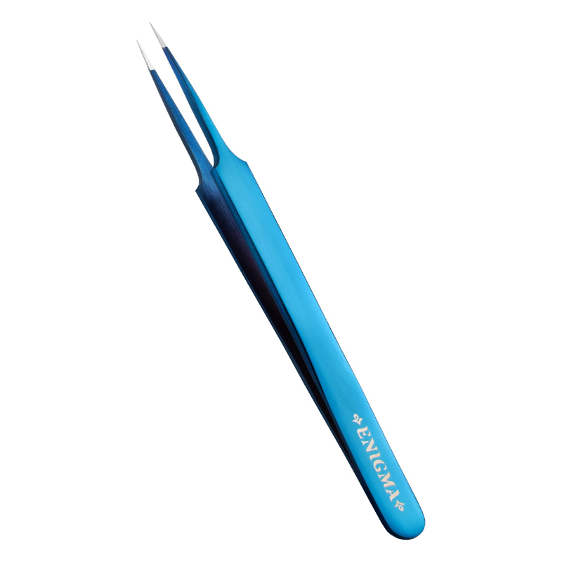 Enigma Пинцет прямой A с ручной заточкой extra sharp Синий металлик