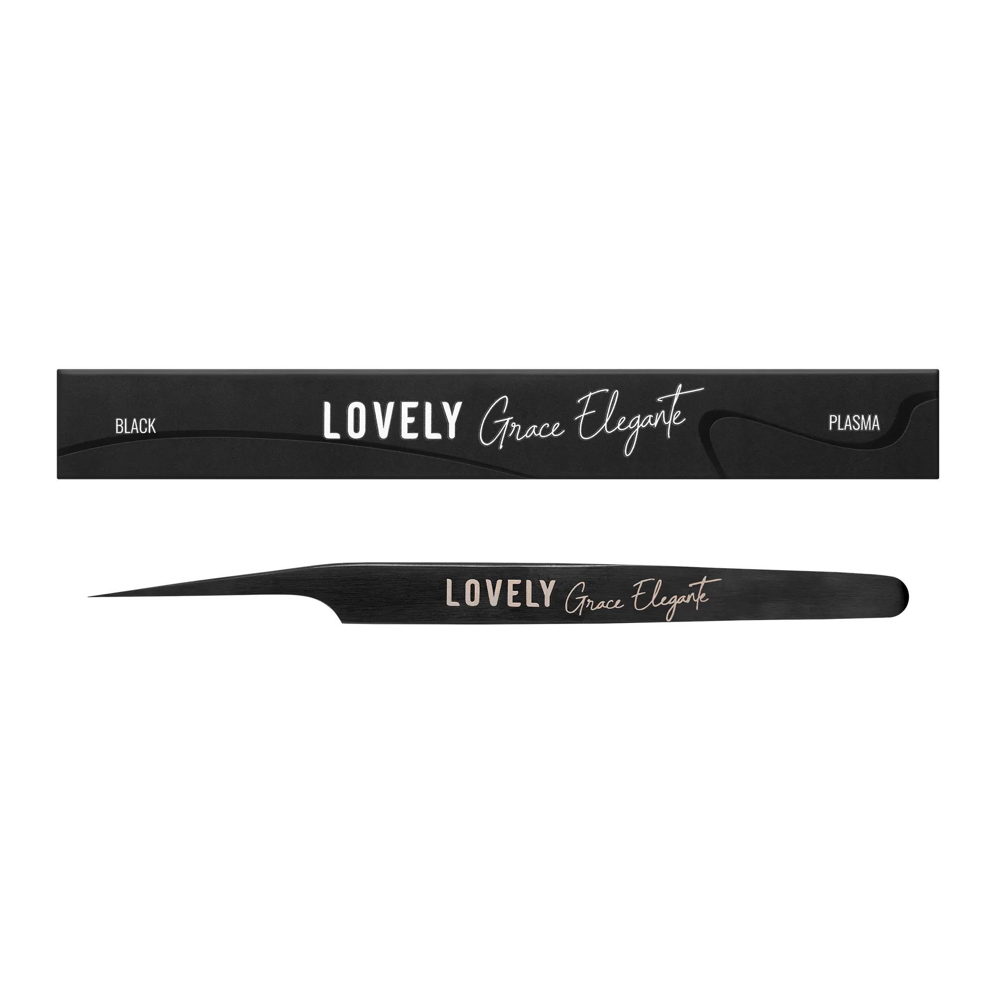 Пинцет для наращивания ресниц Lovely NanoFiber, серия Grace Elegante Black, тип Прямой с изгибом