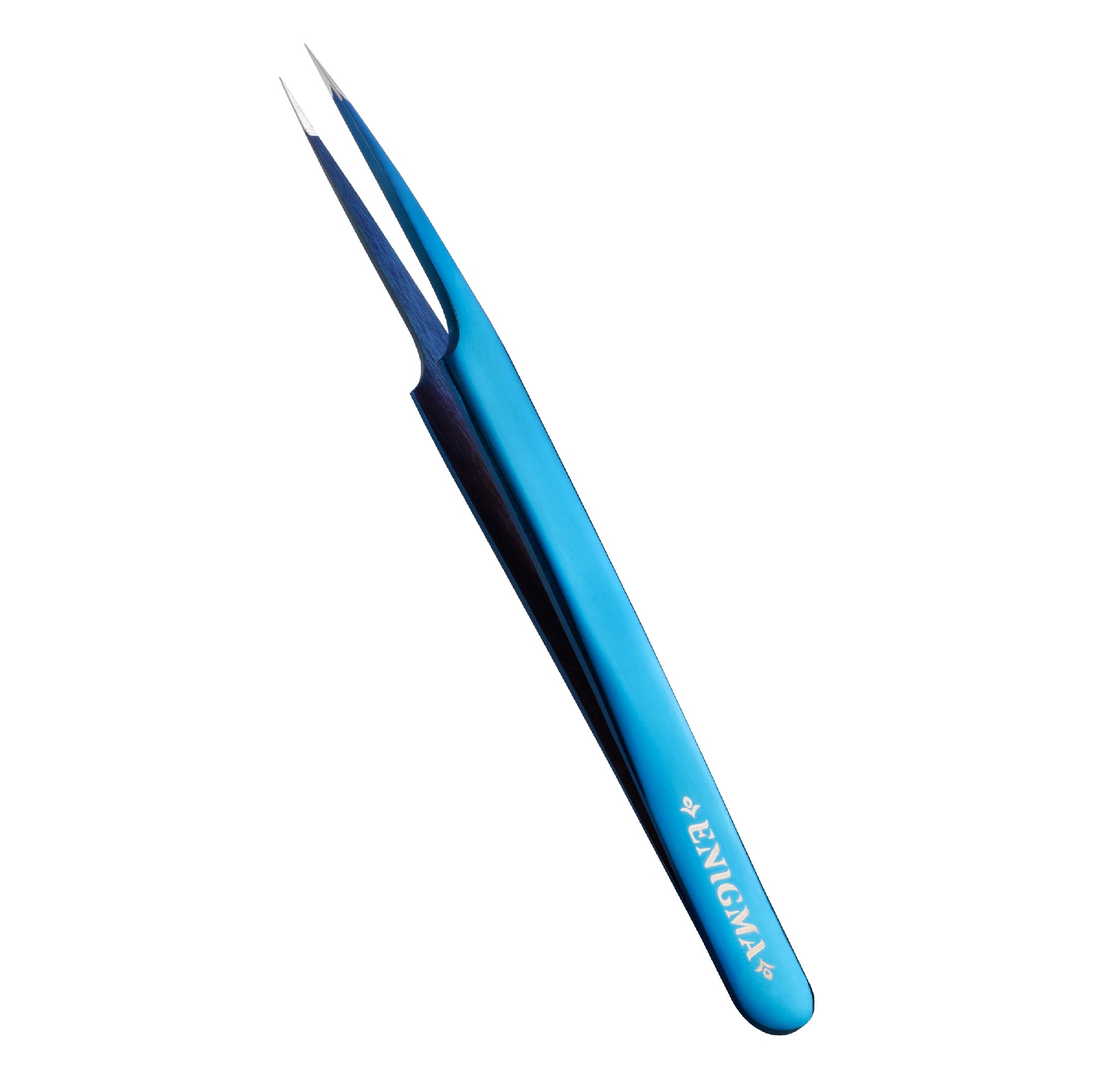 Enigma Пинцет прямой с изгибом с ручной заточкой extra sharp Синий металлик