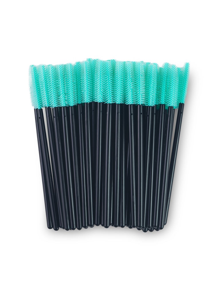 Щеточки для ресниц силиконовые упаковка 50 шт Ножка: Черная, Головка: Бирюзовая