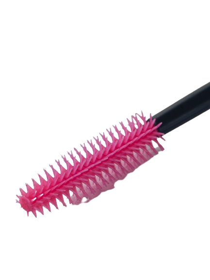 Щеточки для ресниц силиконовые упаковка 50 шт Ножка: Черная, Головка: Ярко-розовая