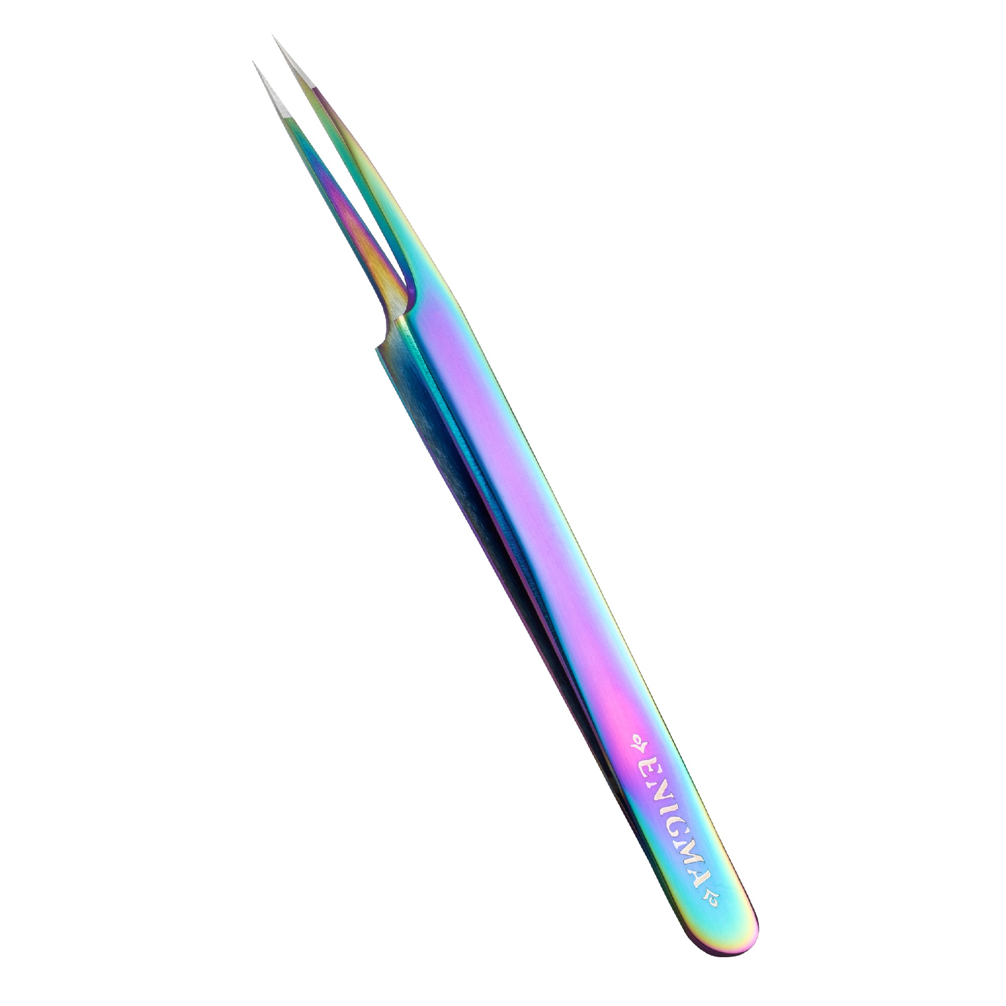 Enigma Пинцет прямой с изгибом с ручной заточкой extra sharp Хамелеон