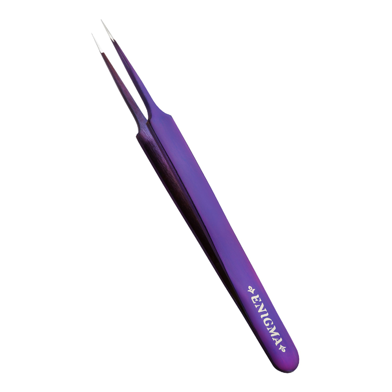 Enigma Пинцет прямой A с ручной заточкой extra sharp Фиолетовый металлик