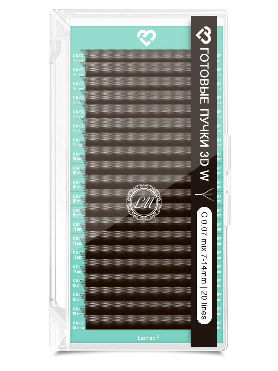 LashLab 3D Пучки темный шоколад - 20 линий (C, 0,07, 7-14)