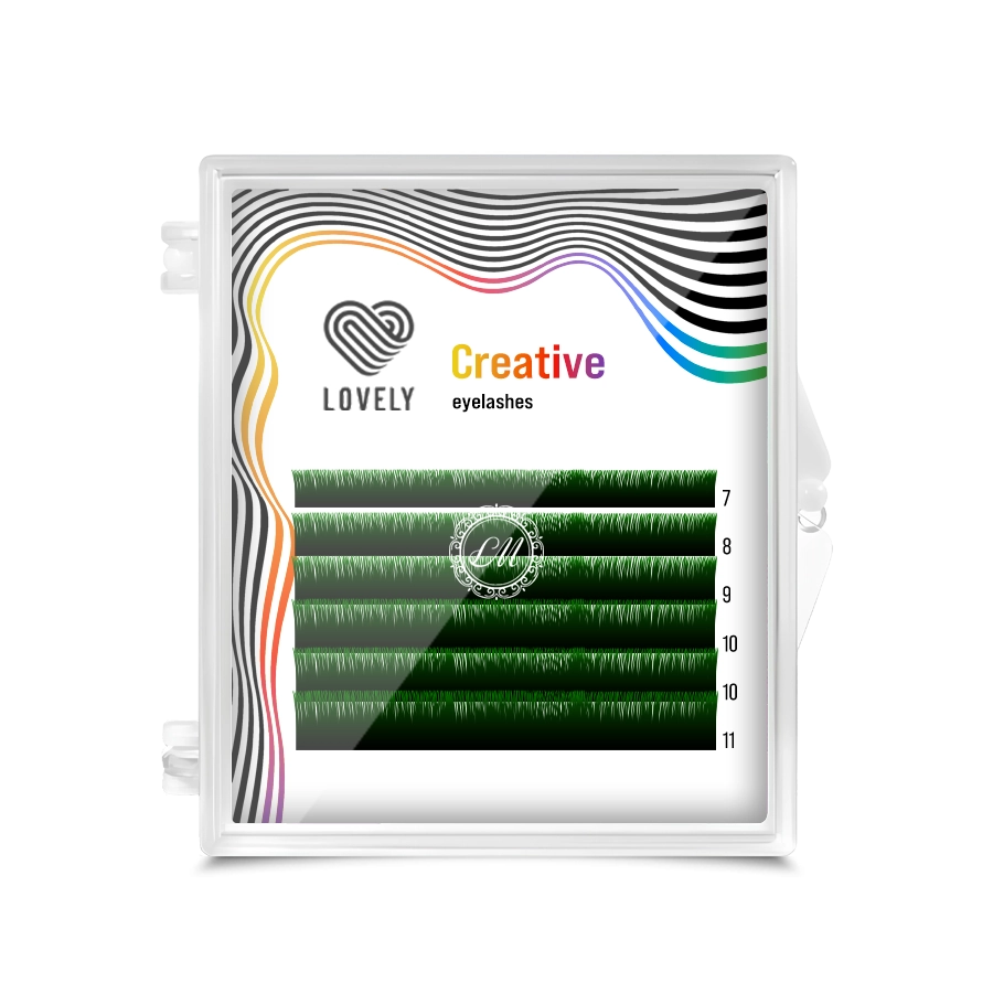 Lovely Ресницы двухтоновые зеленые MINI - 6 линий, MIX