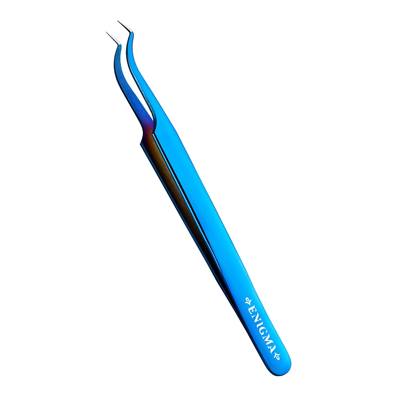 Enigma Пинцет Мини L изогнутый 90 гр. New c ручной заточкой extra sharp Синий металлик