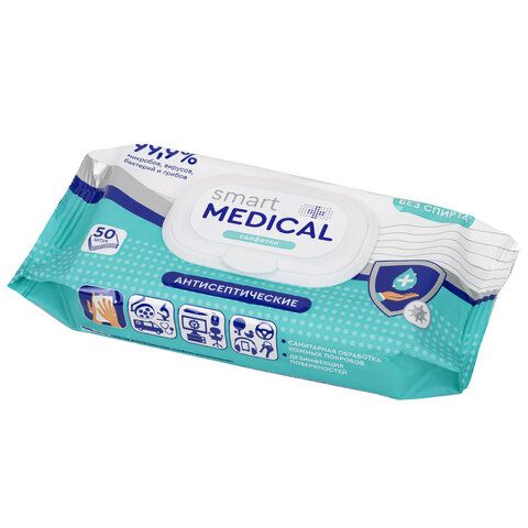SMART MEDICAL Дезинфицирующие салфетки спиртовые крышка-клапан (50шт.)