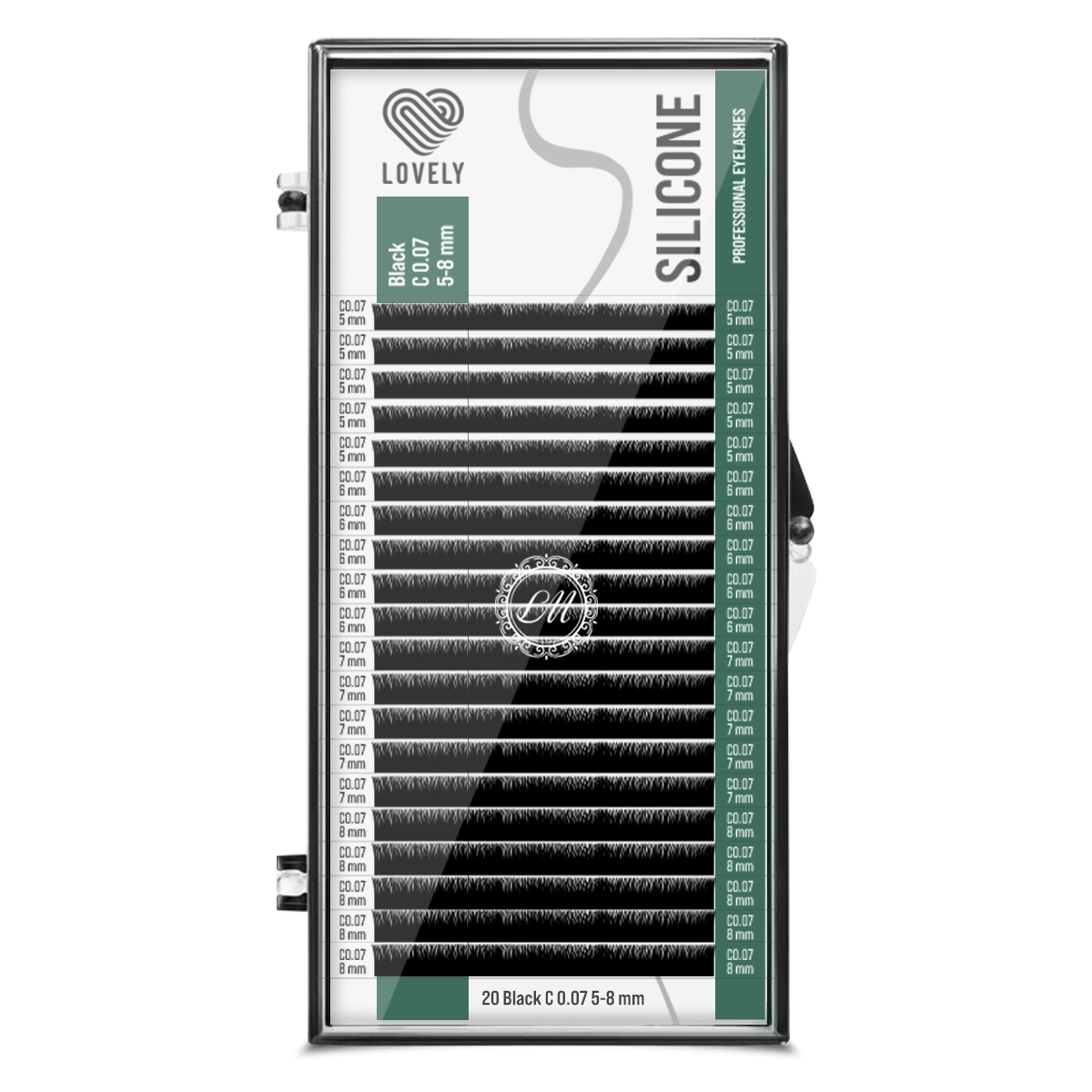 Lovely Ресницы черные Silicone - 20 линий, MIX