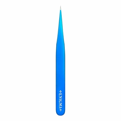 Enigma Пинцет прямой с ручной заточкой extra sharp, Синий металлик